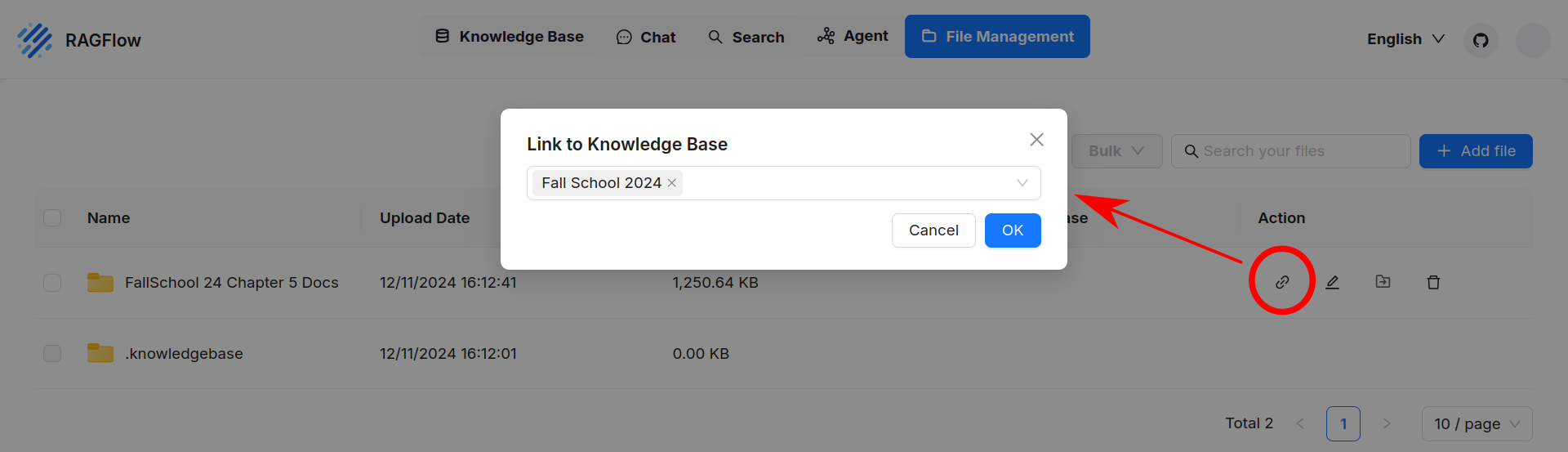 RAGFlow link files to KB